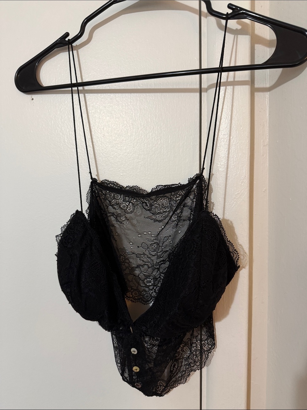 Black Lace Sheer Bralette Bodysuit - Women